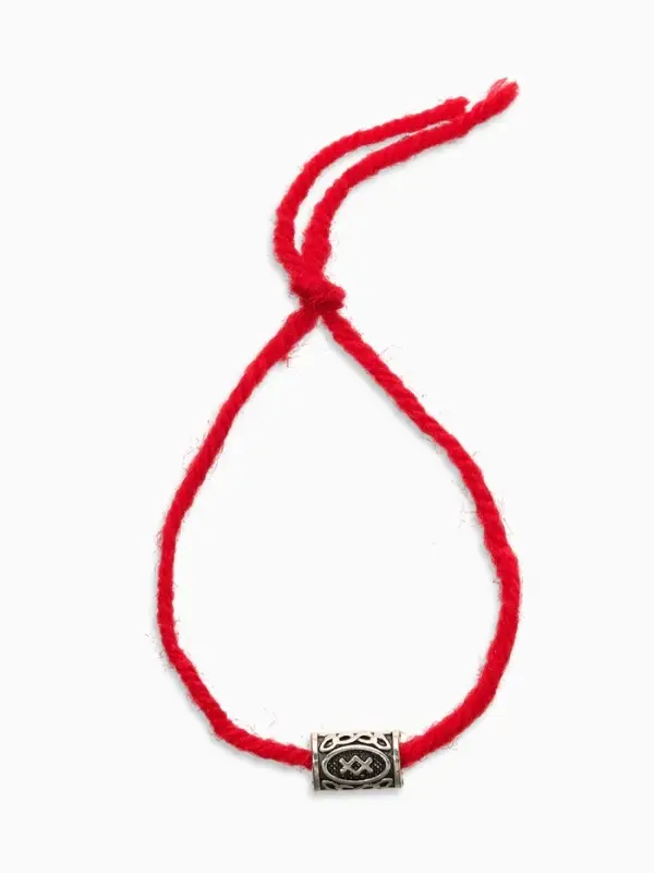 Браслет-амулет на нити &laquo;Красная нить. Руна семья&raquo;, L=30 см, красный с чернёным серебром