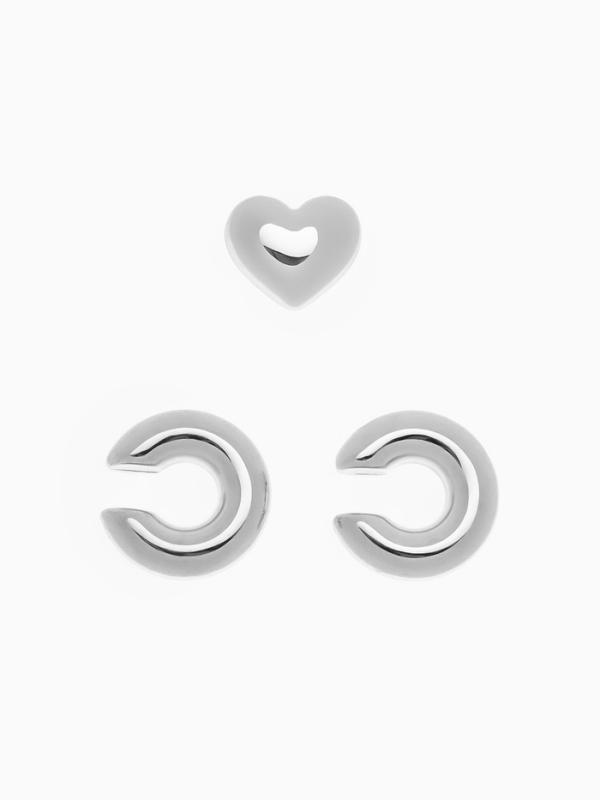 Набор серьги и каффы 3 шт. «Бублик» сердце, цвет серебро
