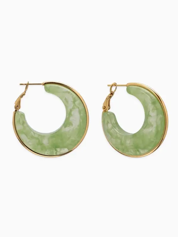Серьги-кольца акрил Серьги-кольца акрил "Тренд", цвет нефритовый в золоте