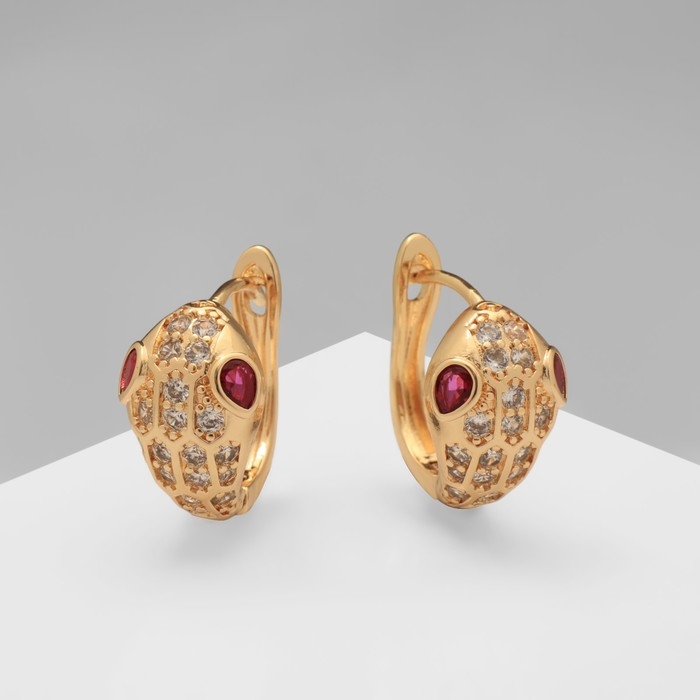 Серьги со стразами «Змея» укус, цвет белый в золоте Серьги со стразами «Змея» укус, цвет белый в золоте