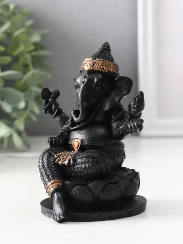 Фигура «Ганеш на лотосе», 10.5×9×8 см, чёрная