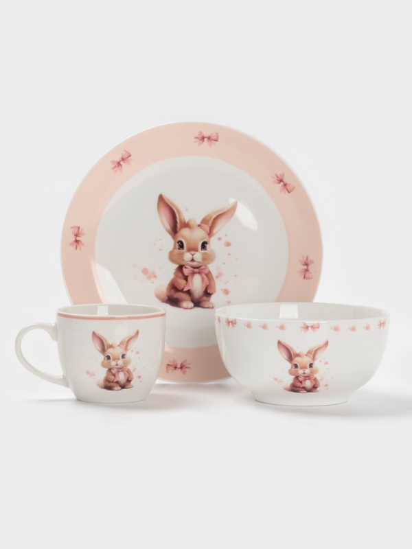 Набор детской посуды 3 предмета Доляна "Пушистый малыш" кружка, миска, тарелка