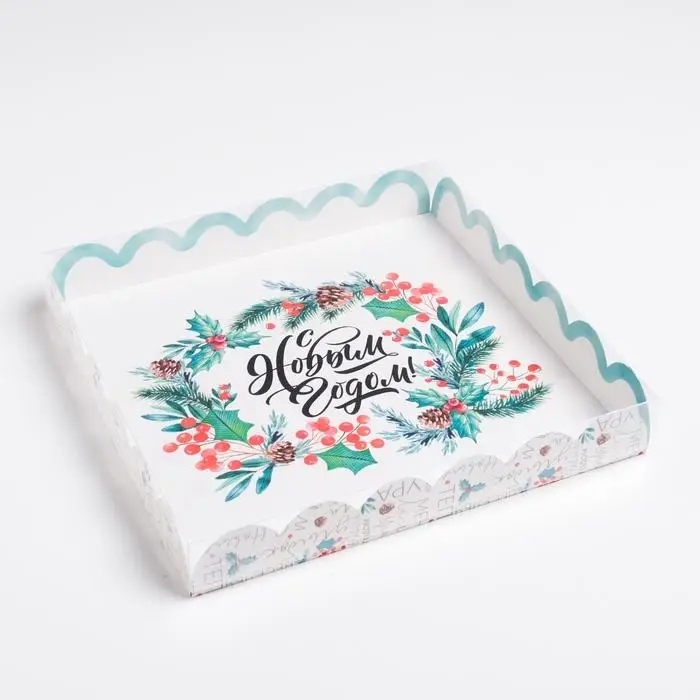Коробка для кондитерских изделий с пластиковой крышкой «С Новым годом», 21 х 21 х 3 см Коробка для кондитерских изделий с пластиковой крышкой «С Новым годом», 21 х 21 х 3 см
