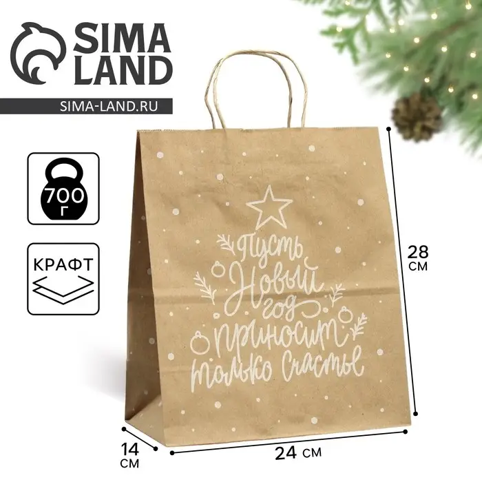 Пакет подарочный новогодний крафтовый «Новый год», 24 х 28 х 14 см Пакет подарочный новогодний крафтовый «Новый год», 24 х 28 х 14 см