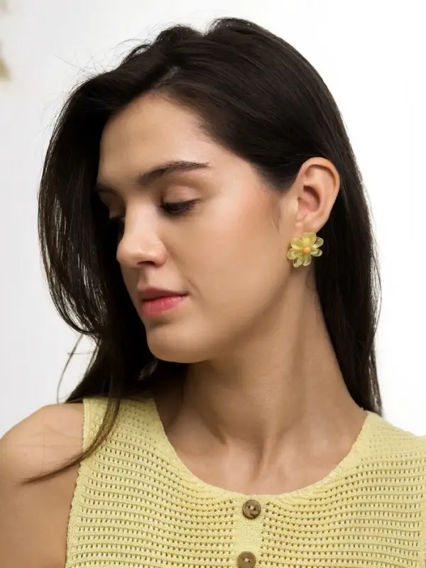 Серьги пластик &laquo;Цветочек летний&raquo;, с блёсткой, жёлтые