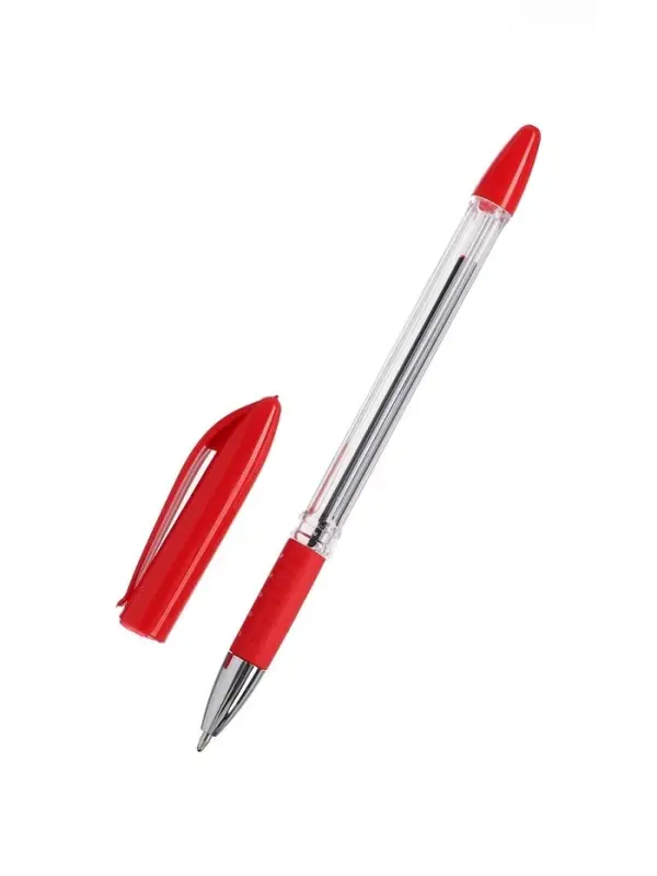 Ручка шариковая 0.5 мм, стержень красный, с резиновым держателем Ручка шариковая 0.5 мм, стержень красный, с резиновым держателем