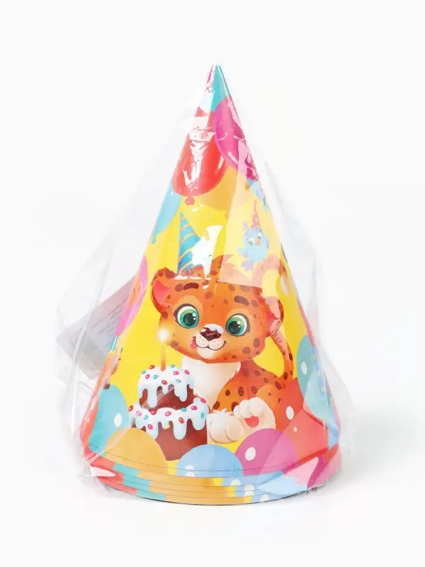 Набор колпаков праздничных «С Днём рождения, весёлые зверята», 6 шт Набор колпаков праздничных «С Днём рождения, весёлые зверята», 6 шт