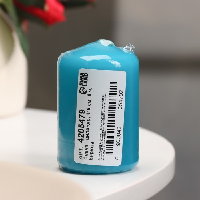 Свеча - цилиндр, 4×6 см, 9 ч, бирюза Свеча - цилиндр, 4×6 см, 9 ч, бирюза