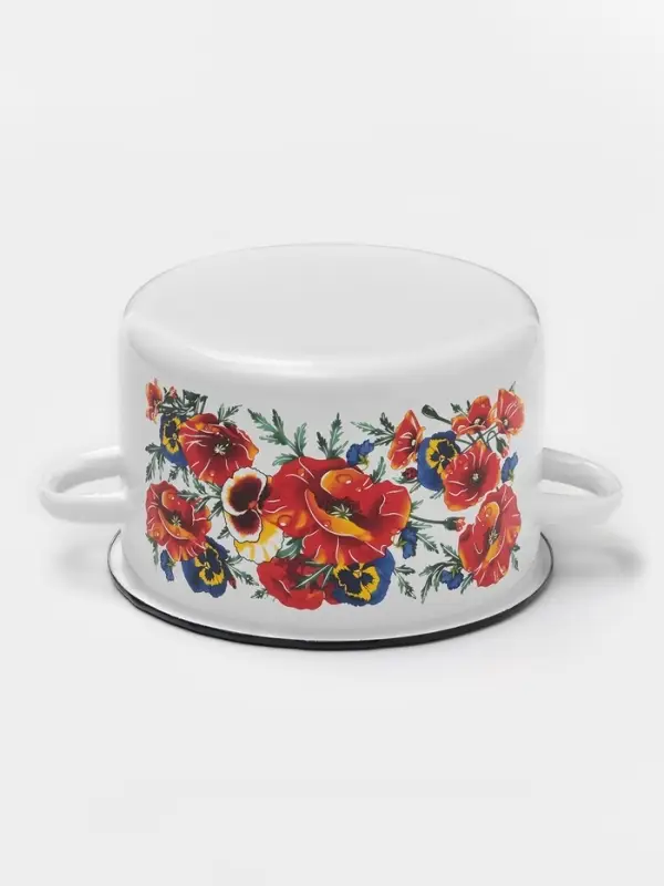 Кастрюля эмалированная &laquo;Маки Мечта&raquo;, 2.9 л, d=20 см, с крышкой, белая