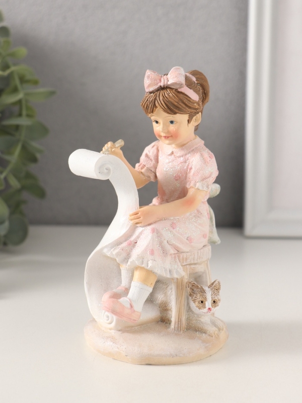 Сувенир полистоун Сувенир полистоун "Девочка рисует, с котиком" розовый 7,5х7х13 см
