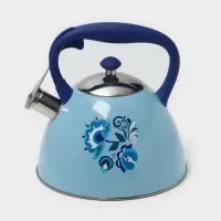 Чайник Доляна &laquo;Свиристель&raquo;, 3 л, со свистком, нержавеющая сталь, голубой