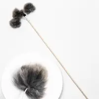 Дразнилка - удочка &laquo;Меховой пушок на трех резинках&raquo;, на деревянной палочке, цвет МИКС