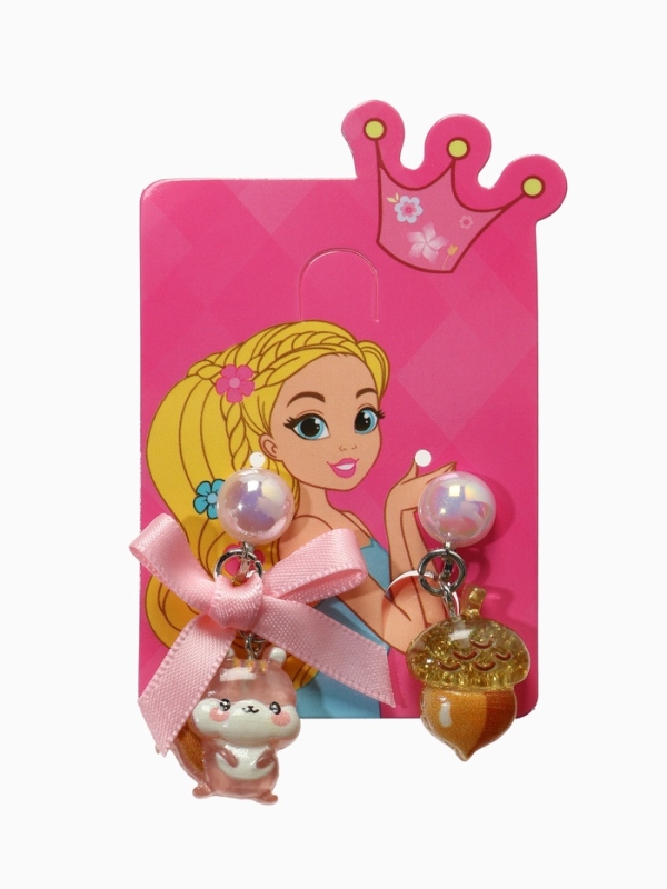 Серьги-клипсы детские  Серьги-клипсы детские "Выбражулька" белочка с бантом, жёлудь с жемчужиной, цветные