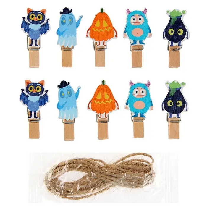 Прищепки декоративные «Для хэллоуина», набор 10 шт., с верёвкой для подвеса, 1,5 × 12 × 14 см