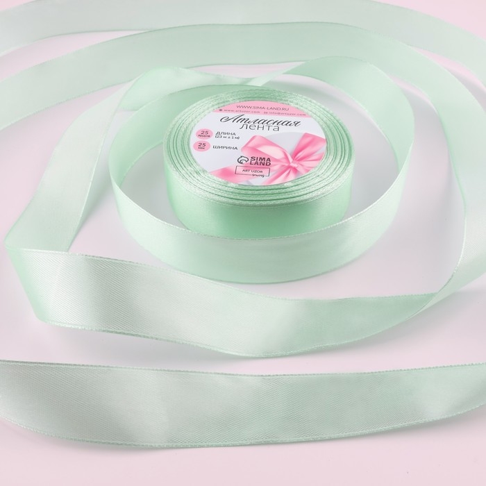 Лента атласная, 25 мм × 23 ± 1 м, цвет нежно-мятный №181 Лента атласная, 25 мм × 23 ± 1 м, цвет нежно-мятный №181