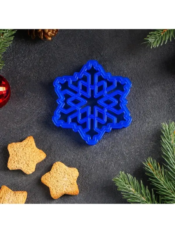 Форма для печенья новогодняя &laquo;Снежинка&raquo;, вырубка, штамп, 9.2&times;9.2&times;1.4 см, пластик, синяя