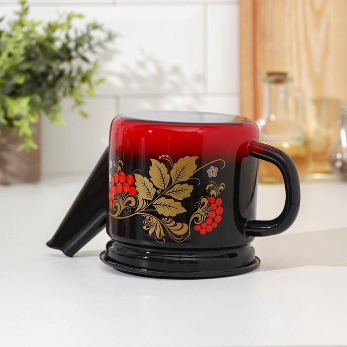 Чайник эмалированный заварочный, 1 л, фиксированная ручка, цвет красно-чёрный, рисунок МИКС Чайник эмалированный заварочный, 1 л, фиксированная ручка, цвет красно-чёрный, рисунок МИКС