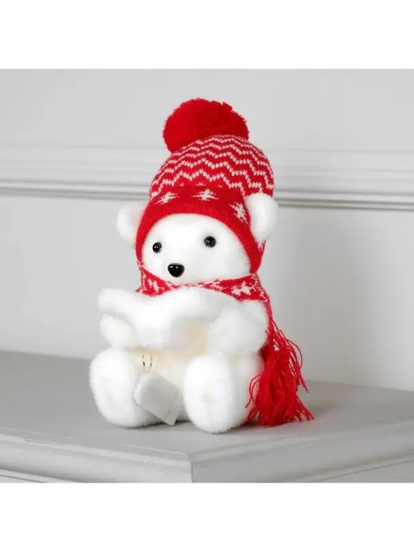 Светодиодная фигура &laquo;Медвежонок в шапке&raquo; 10&times;18&times;10 см, флок, от батареек CR2032&times;2, свечение тёплое белое