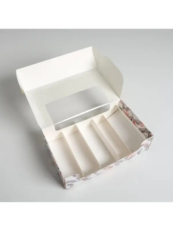 Коробка для эклеров, кондитерская упаковка, 5 вкладышей, Present, 25.2&times;15&times;7 см