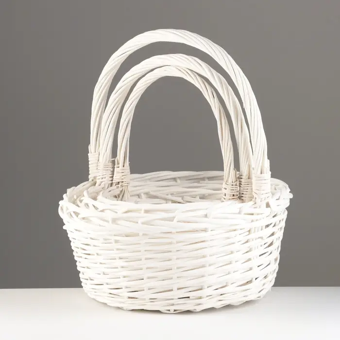 Набор корзин из 3 шт, 38х38х17х 41, 32х32х15х36, 26х26х13х31, белый, ива