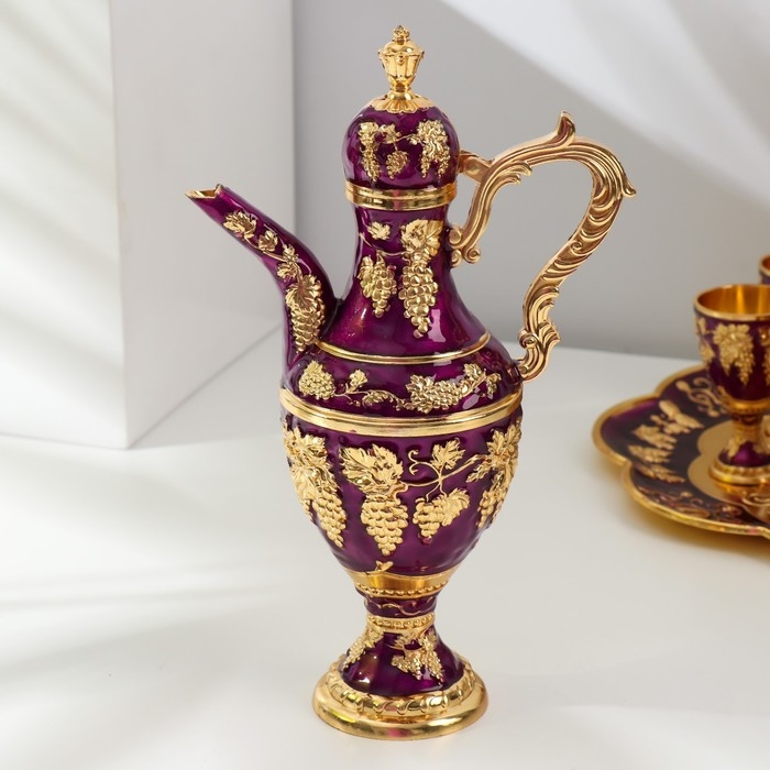 Набор винный кувшин, 6 бокалов и поднос  Набор винный кувшин, 6 бокалов и поднос "Турция. Виноград" фиолетовый с золотом