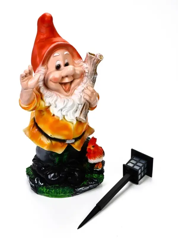 Садовая фигура - фонарь &laquo;Гном с фонарем и петухом&raquo; из полистоуна, 31&times;23&times;56 см