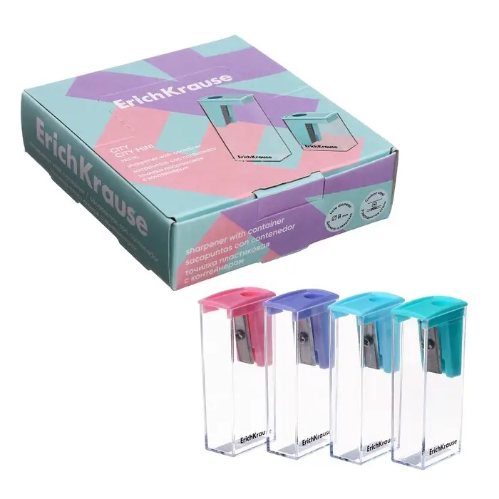Точилка ErichKrause. City Pastel, с контейнером, МИКС