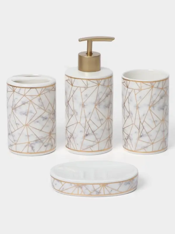 Аксессуары для ванной &laquo;Лофт&raquo;, 4 предмета, дозатор 250 мл, мыльница, 2 стакана, белые