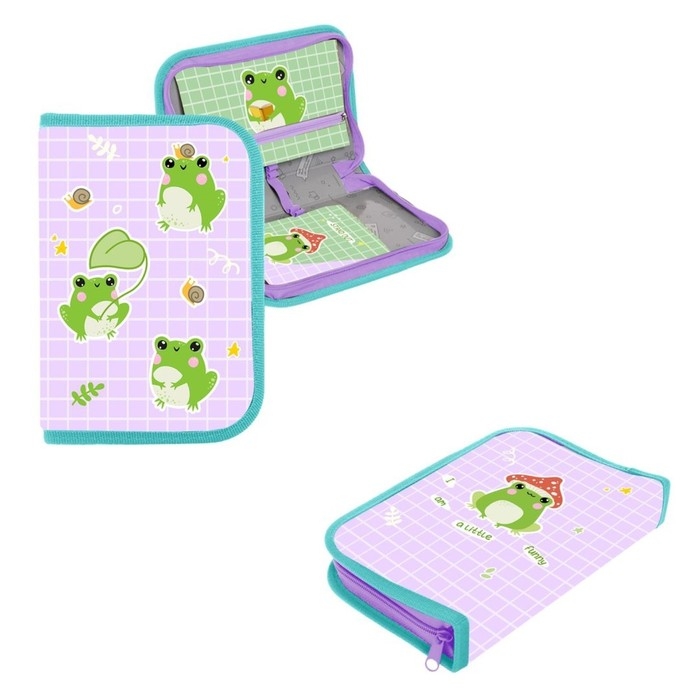 Пенал 1 секция 140 х 210 х 40 мм, откидной карман и косметичка, тканевый, Calligrata TOP Content Пенал 1 секция 140 х 210 х 40 мм, откидной карман и косметичка, тканевый, Calligrata TOP Content "Лягушки"
