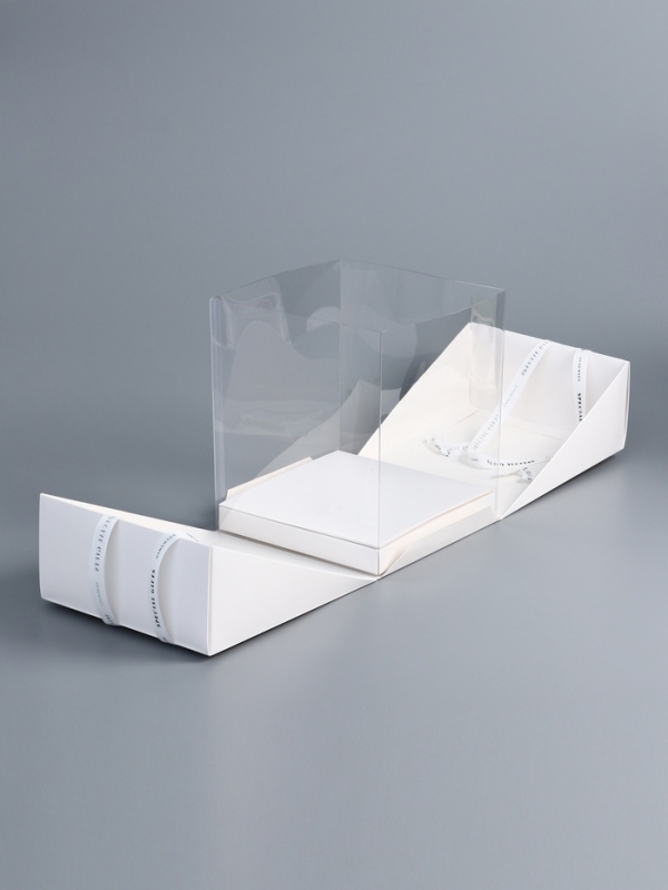 Коробка под бенто-торт с ленточками, белая , 21 х 21 х 25 см