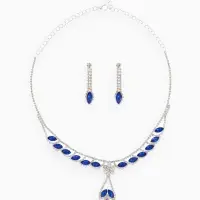 Набор 2 предмета: серьги, колье &laquo;Листопад&raquo;, ромб, сине-белый в серебре, 45 см