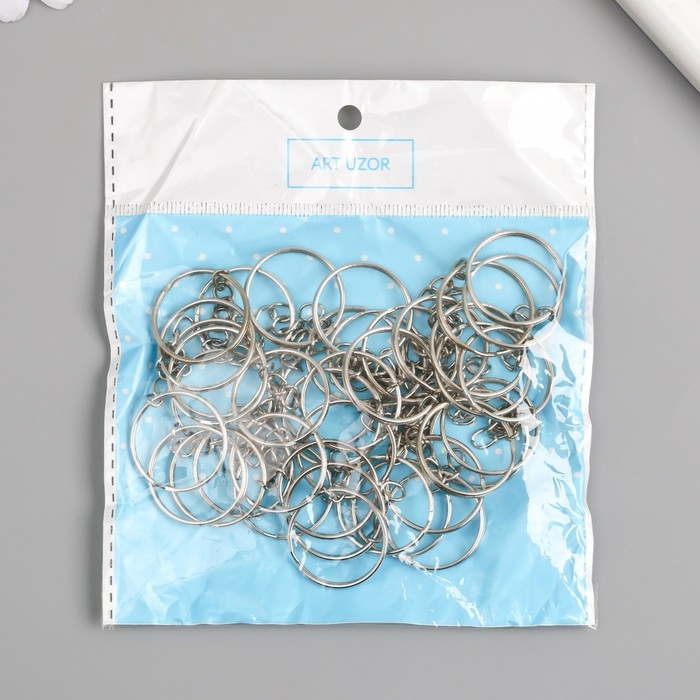 Основа для брелока кольцо металл с цепочкой серебро 2,5х2,5 см набор 40 шт Основа для брелока кольцо металл с цепочкой серебро 2,5х2,5 см набор 40 шт