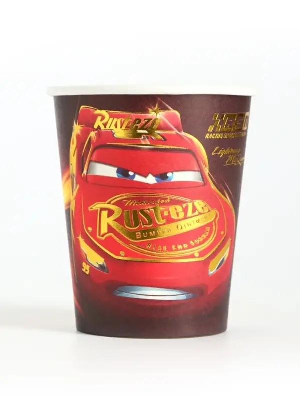 Стакан одноразовый бумажный с тиснением, 250 мл, Тачки