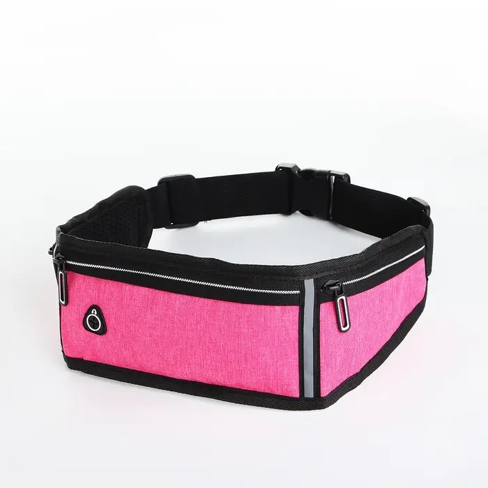 Сумка для бега, 3 отдела на молниях, светоотражающие элементы, отверстие для наушников, 50&times;0.1&times;11 см, розовая