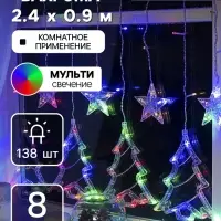 Гирлянда &laquo;Бахрома&raquo; 2.4&times;0.9 м с насадками &laquo;Ёлки&raquo;, IP20, прозрачная нить, 138 LED, свечение мульти, 8 режимов, 220 В