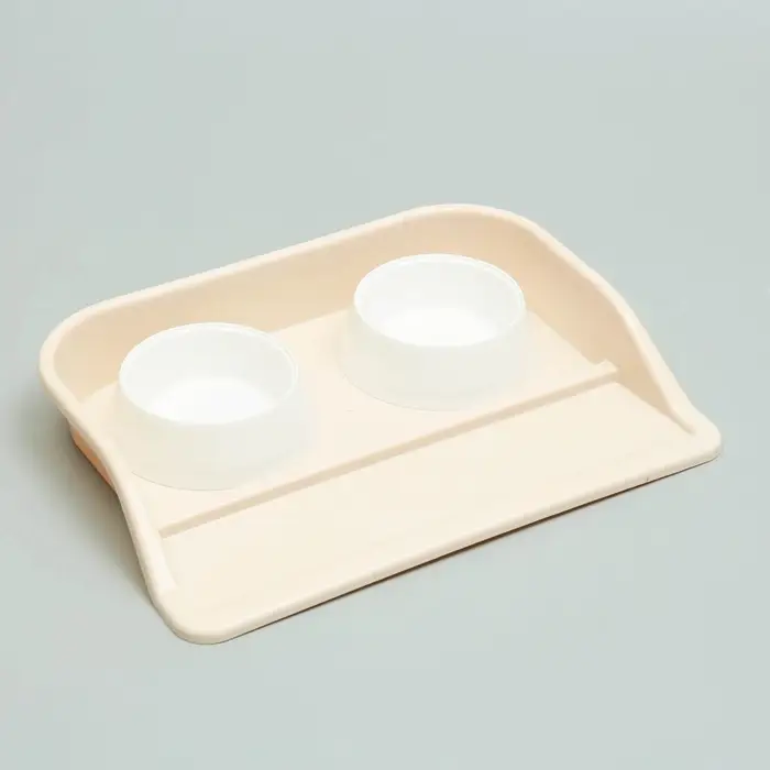 Миски с лотком &laquo;Феликс&raquo;, 300 мл, 41&times;30&times;6 см, пластик, бежевый лоток, белые миски