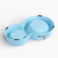 Миска двойная, 28&times;17.3&times;5 см, на пластиковом основании, металл, голубая