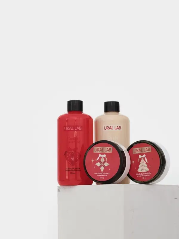 Подарочный набор новогодний в коробке дом: гель для душа 2 шт., соль и масло для душа, URAL LAB Подарочный набор новогодний в коробке дом: гель для душа 2 шт., соль и масло для душа, URAL LAB