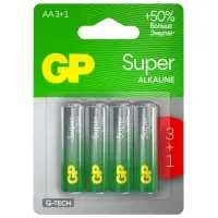 Батарейка алкалиновая GP Super, AA, LR6-4BL, 1.5 В, блистер, 3+1 шт.