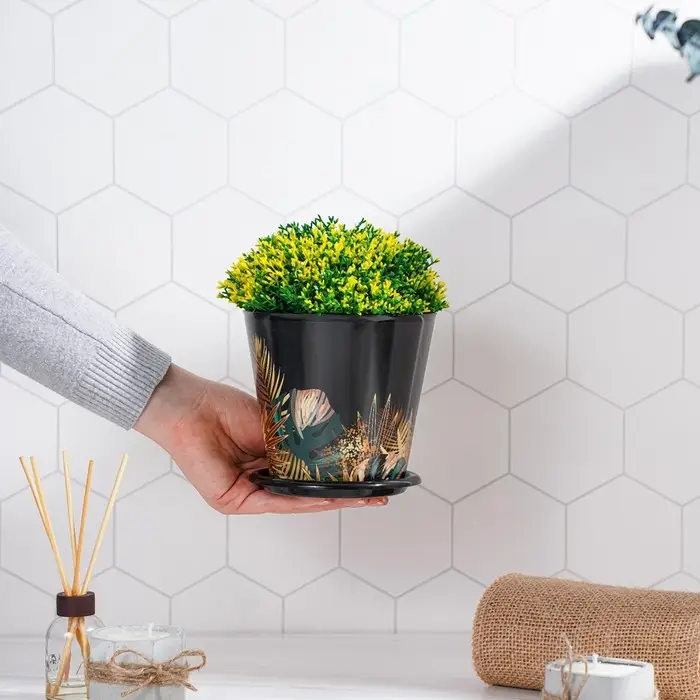 Горшок для цветов Доляна «Голди», 800 мл, цвет чёрный Горшок для цветов Доляна «Голди», 800 мл, цвет чёрный