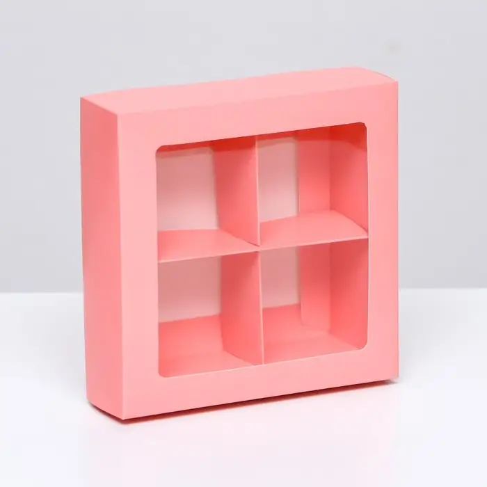 Коробка для 4 конфеты, розовый, 12.5×12.5×3.5 см Коробка для 4 конфеты, розовый, 12.5×12.5×3.5 см