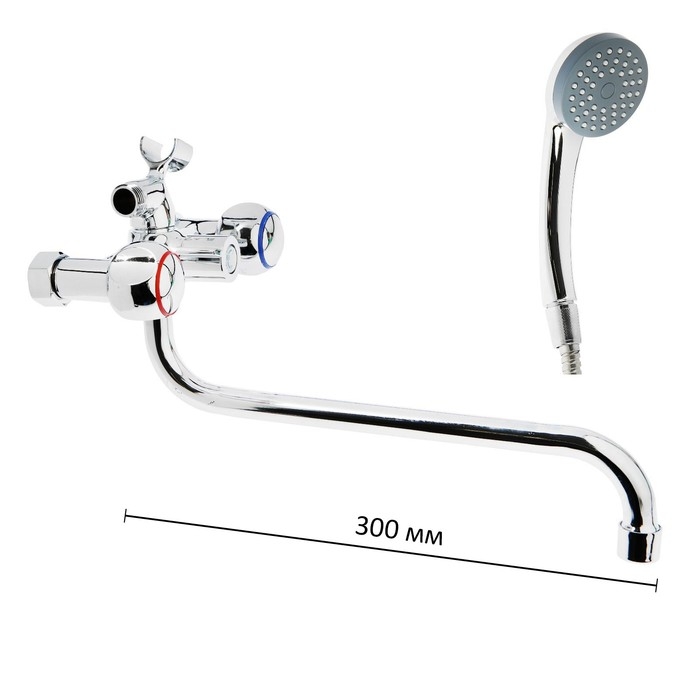 Смеситель для ванны Смеситель для ванны "ОЛИМП" ОС7602, двухвентильный, длина излива 30 см, хром