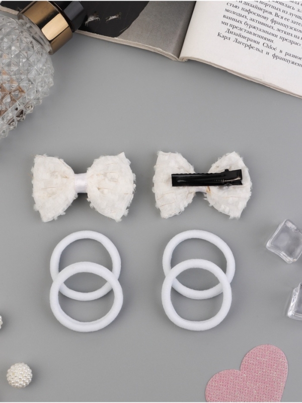 Набор для волос Набор для волос "Школьница галант" (4 резинки 3,5 см, 2 зажима 5,5 см) облачко, белый