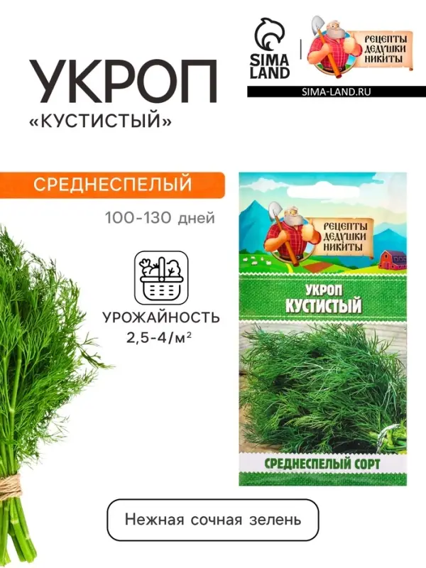 Семена Укроп &laquo;Кустистый&raquo;, 2 г, &laquo;Рецепты дедушки Никиты&raquo;