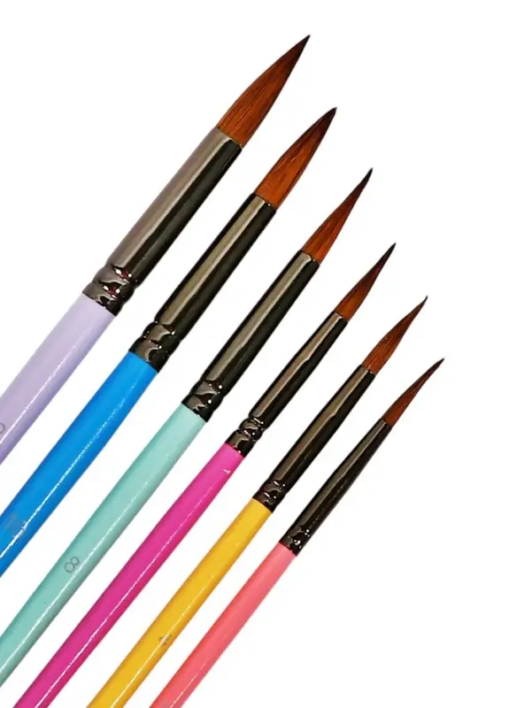 Набор кистей для рисования, пони, 6 штук: № 2, 4, 6, 8, 10, 12, круглые, с цветными ручками, пастель, международный размер