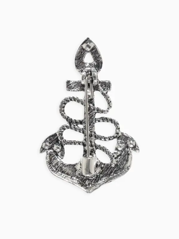 Брошь &laquo;Якорь ретро&raquo;, белая в чернёном серебре