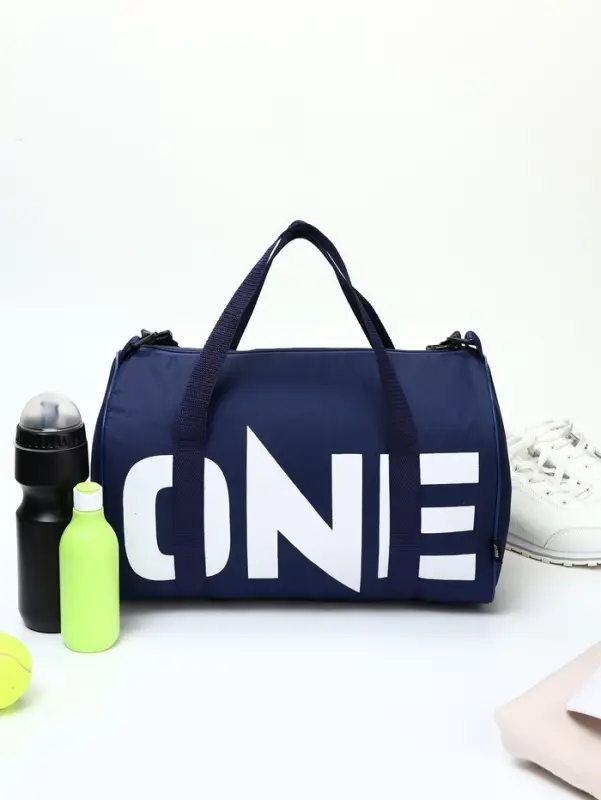 Сумка спортивная на молнии TEXTURA, с подкладкой, длинный ремень, маленький размер, с акцентным принтом, синяя