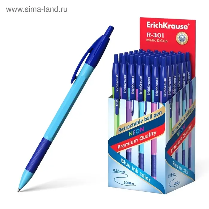 Ручка шариковая автоматическая ErichKrause R-301 Neon Matic & Grip, узел 0.7 мм, чернила синие, резиновый держатель, корпус МИКС (4 цвета) Ручка шариковая автоматическая ErichKrause R-301 Neon Matic & Grip, узел 0.7 мм, чернила синие, резиновый держатель, корпус МИКС (4 цвета)