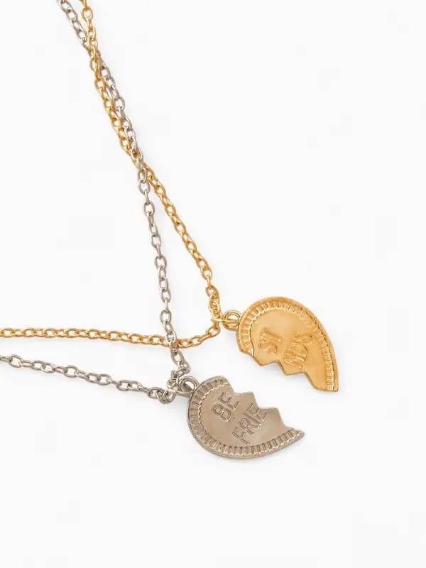 Кулоны парные на цепочке &laquo;Неразлучники. Лучшие друзья&raquo;, L=45 см, набор 2 шт. цвет серебро, золото