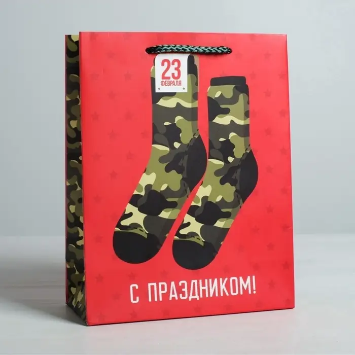 Пакет подарочный ламинированный, упаковка, &laquo;С 23 февраля&raquo;, MS 18&times;23&times;10 см